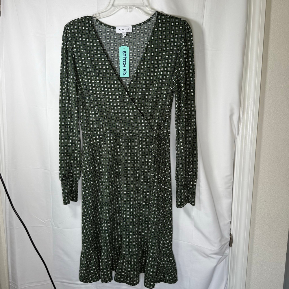 NEW Women's Gilli Knit Wrap Dress Green/Blue Size L